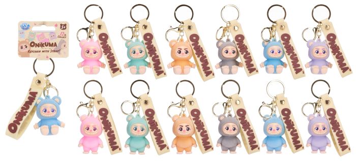 ONIKUMA Portachiavi 3D 7cm Floccato c/hangtag e fascetta 12ass…x36…x144